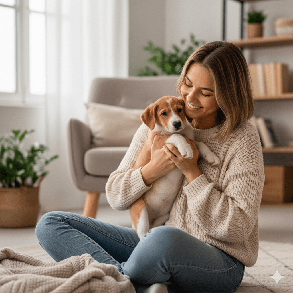 Pessoa acolhendo um animal